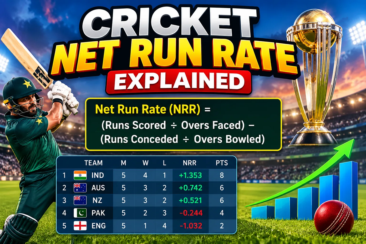 Cricket net run rate formula and illustrative tournament standings
