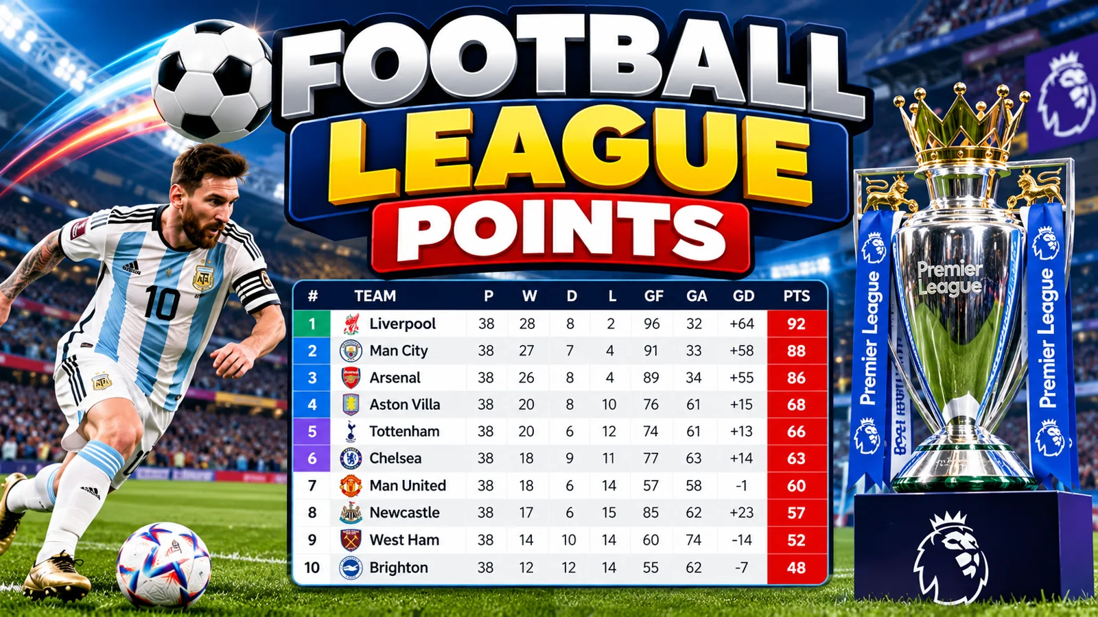 Football league points table and goal difference explained