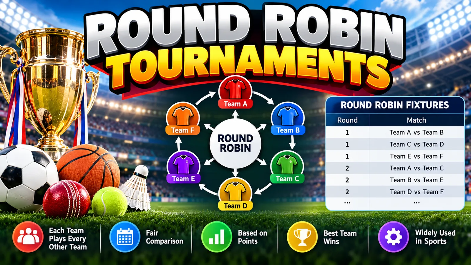Round robin tournament fixture illustration and example schedule